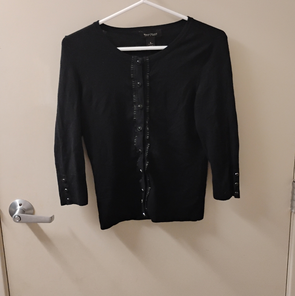 White House Black Market Pleated Trim Snap On Button Cardigan Sz S